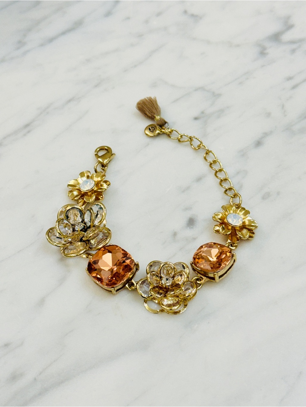Gold Floral Crystal Bracelet - Peach Accents - Picture 5 of 11
